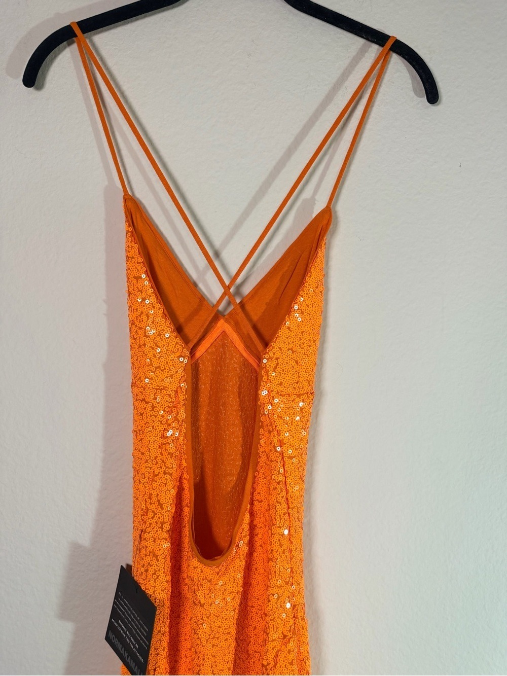 Norma Kamali Sequin Low Back Mermaid Gown Neon Orange XS NWT $595 - Picture 9 of 14
